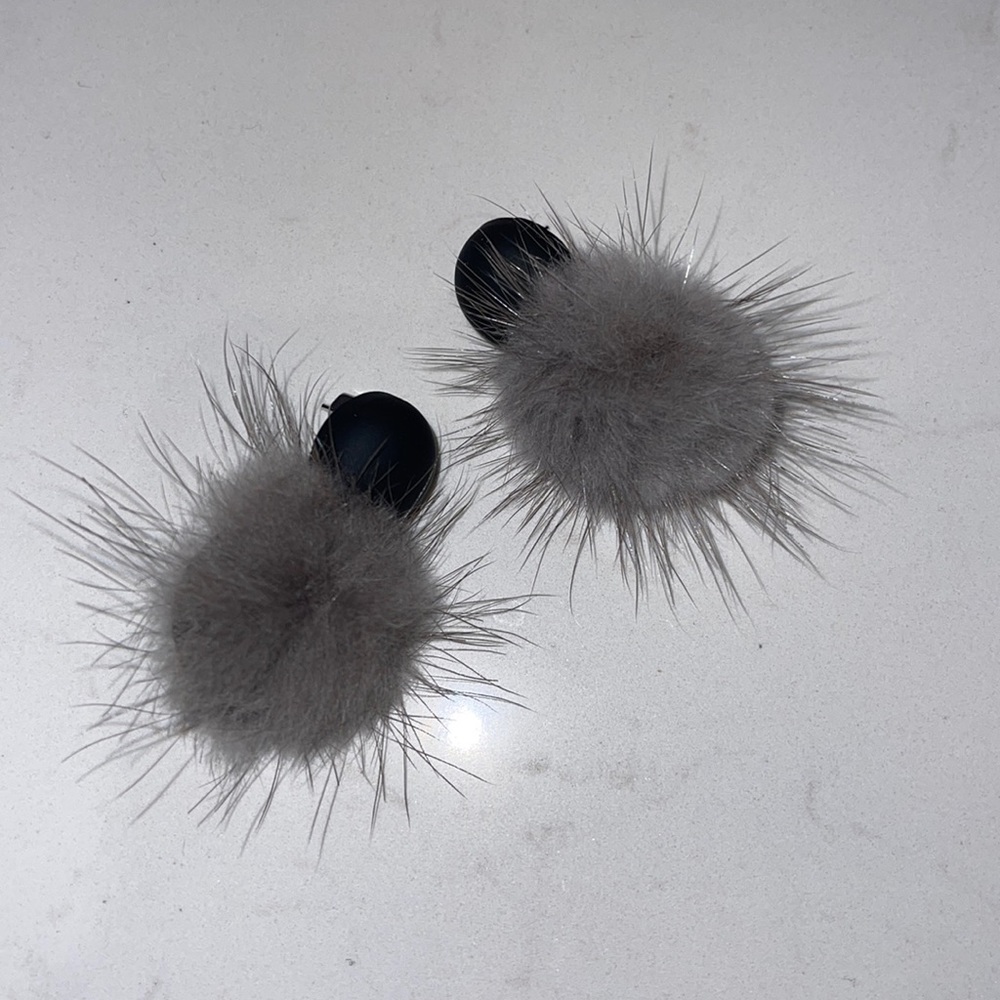 Fluffy grey earrings